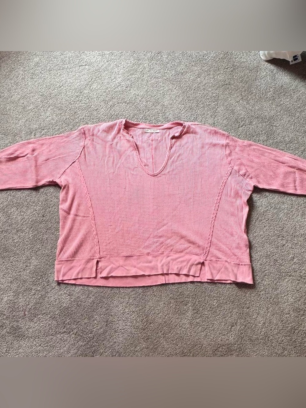 We The Free Dusty Rose Waffle-Knit V-Neck Top